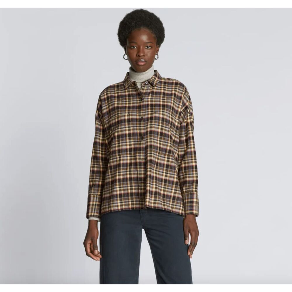 NWT Everlane The Boxy Flannel‎ Shirt Small Multi Plaid Brown Cabincore
